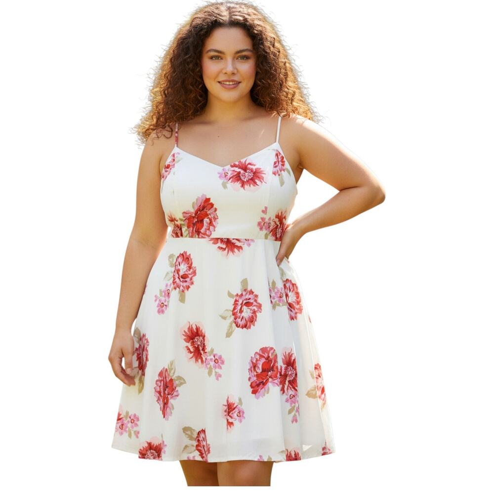 Old Navy Sundress Women XXL White Pink Floral Rayon Cami Lined Summer Feminine